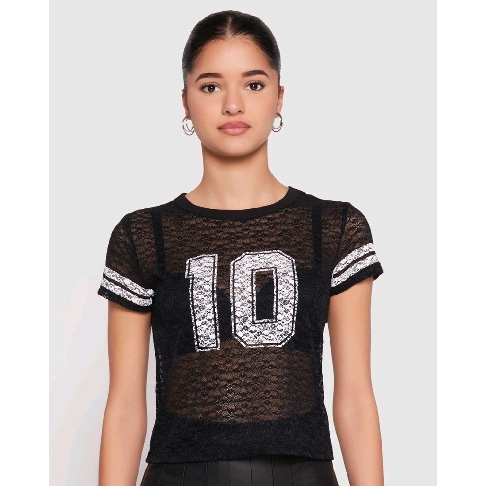 Madden Girl Lace 10 Varsity Stripe Crop Top Junior Large Lace Preppy‎ Sporty GUC